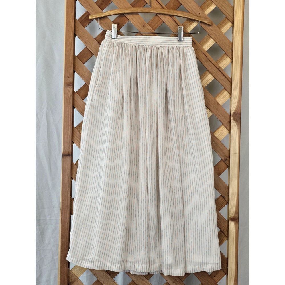 Prophecy Midi Skirt Women 4 White Pastel Striped Pleated Button Side Cottagecore